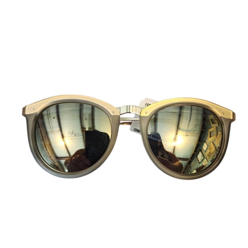Le Specs Round Sunglasses with Gold-Tone Frame and Green Mirrored Lenses